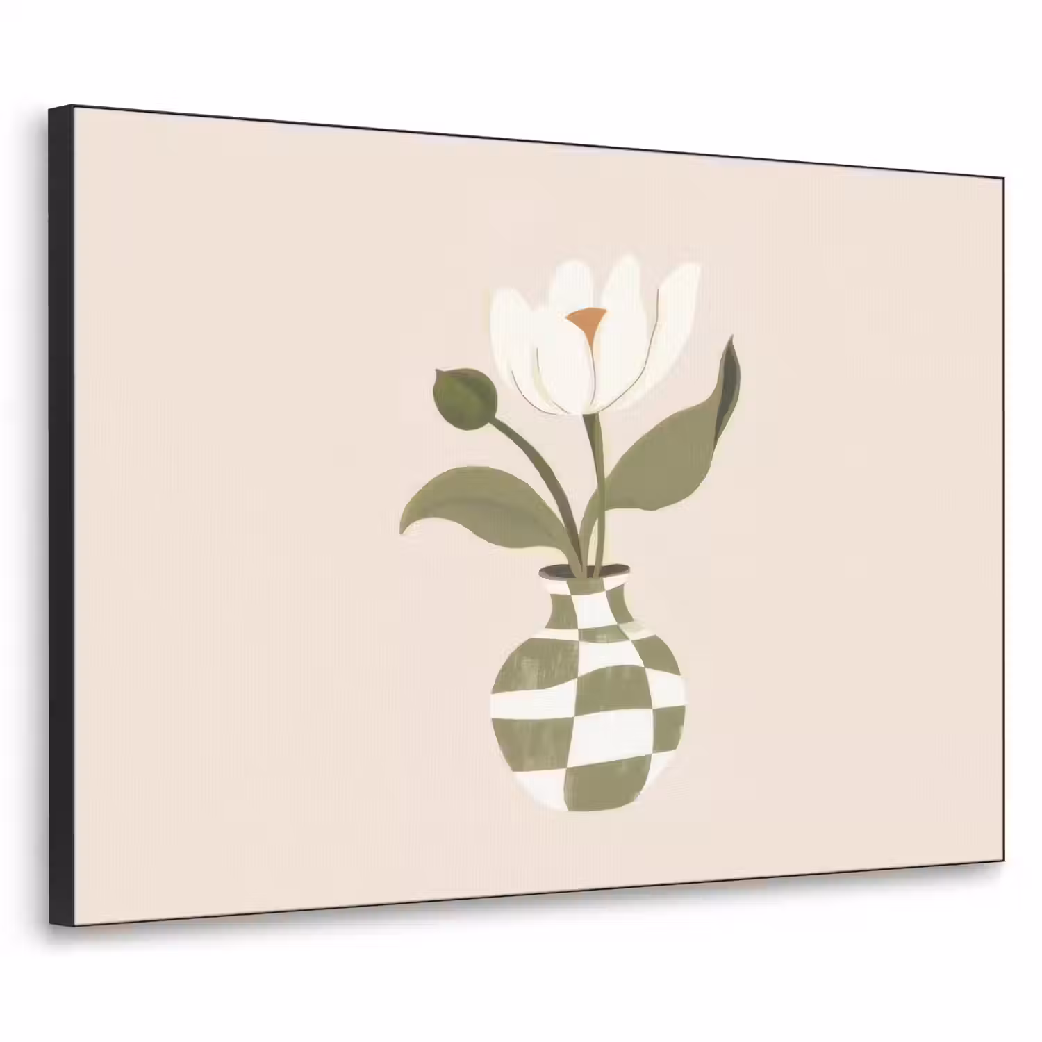 Vaas - Geruit - Bloem - Groen Textielframe - compleet frame klein -3d
