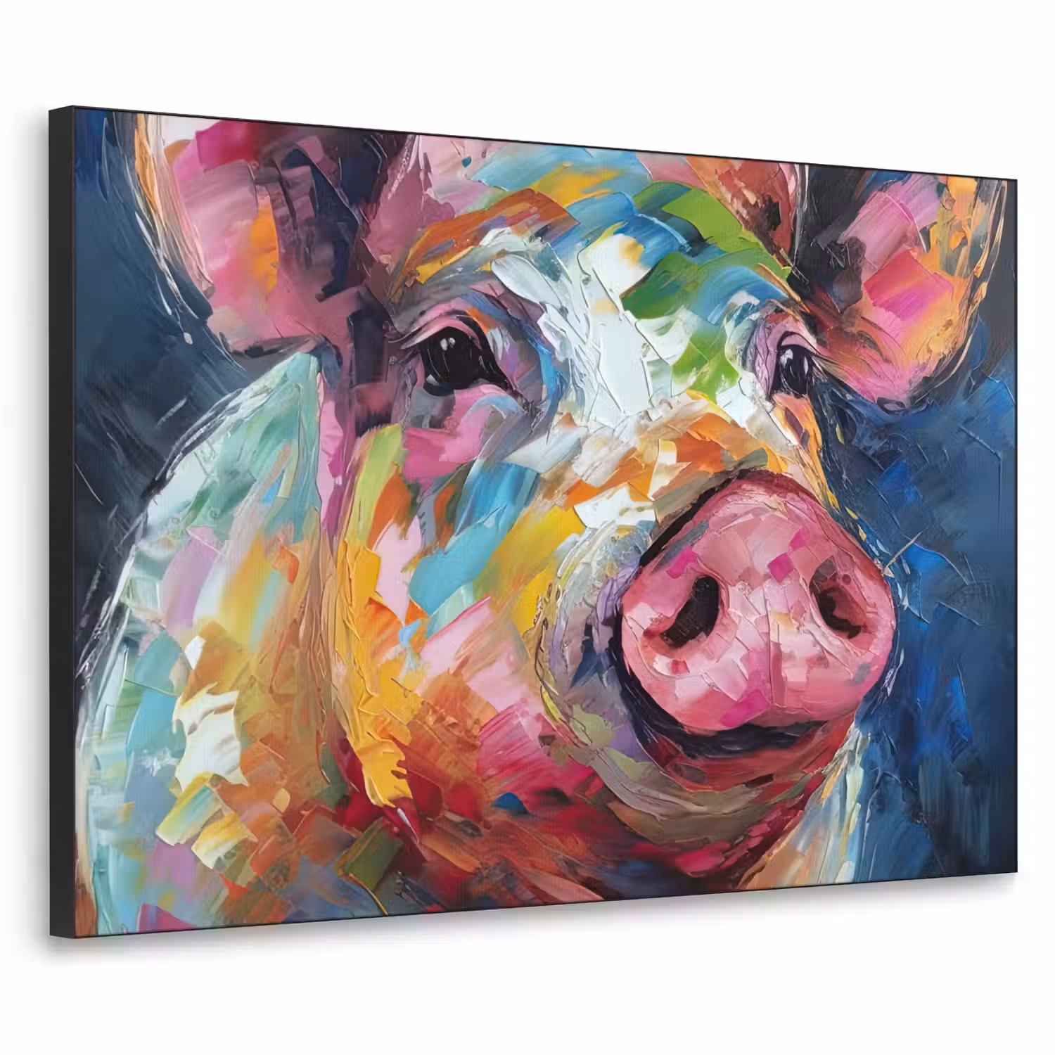Varken - Olieverf - Dieren - Kunst Textielframe zwart klein -3d