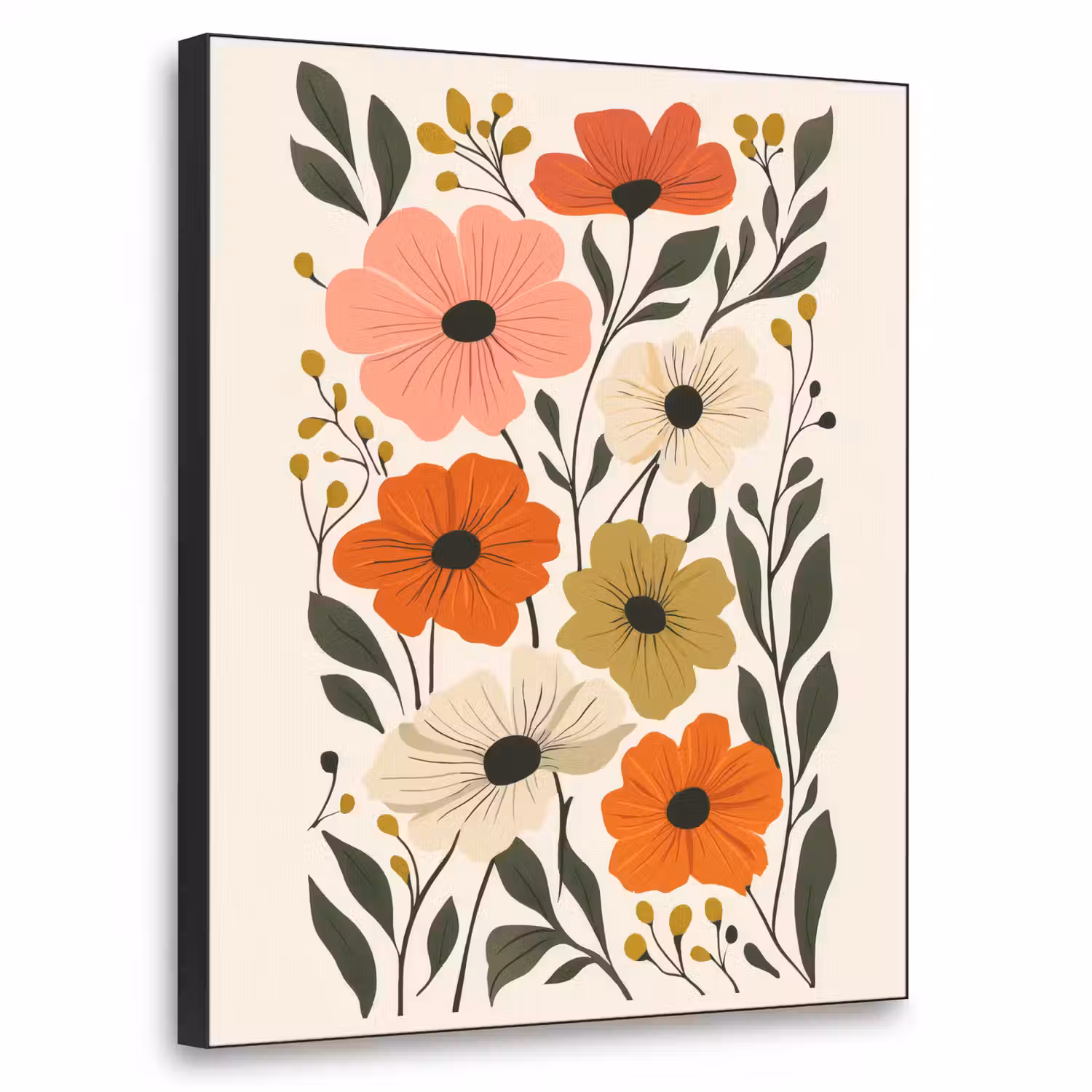 Veldbloemen - Stengels - Blaadjes - Groen Textielframe - compleet frame klein -3d