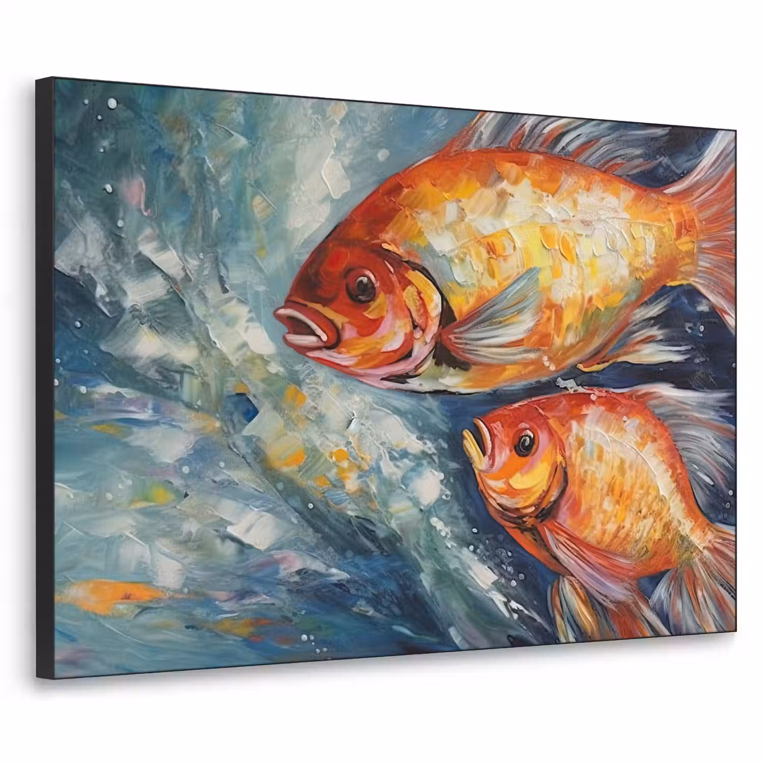 Vissen - Water - Dieren - Kunst - Olieverf Textielframe zwart klein -3d