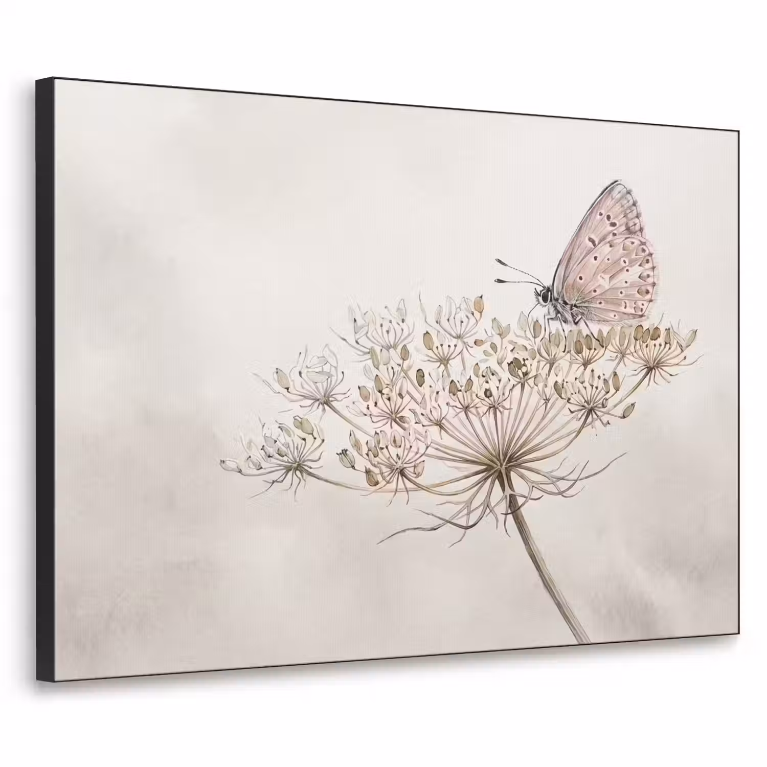 Vlinder - Bloem -Natuur - Beige Textielframe zwart klein -3d