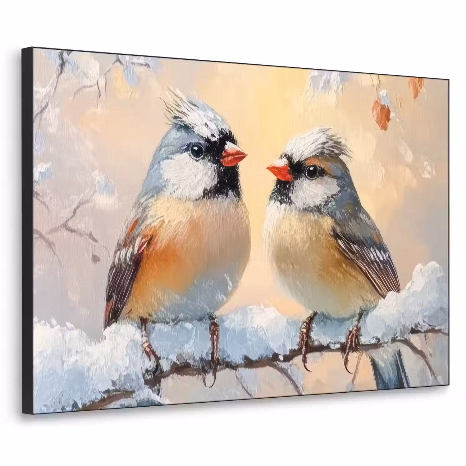 Vogels - Tak - Winter - Sneeuw Textielframe - compleet frame klein -3d