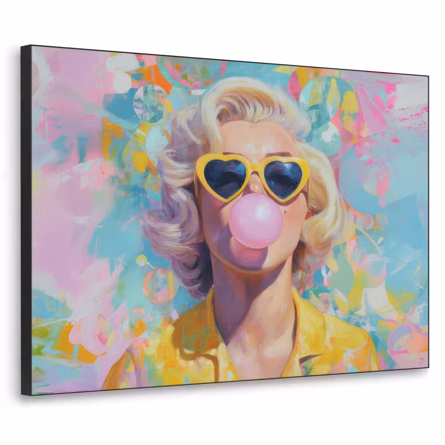 Vrouw - Blond - Roze kauwgom - Kleurrijk - Pastel Textielframe - compleet frame klein -3d