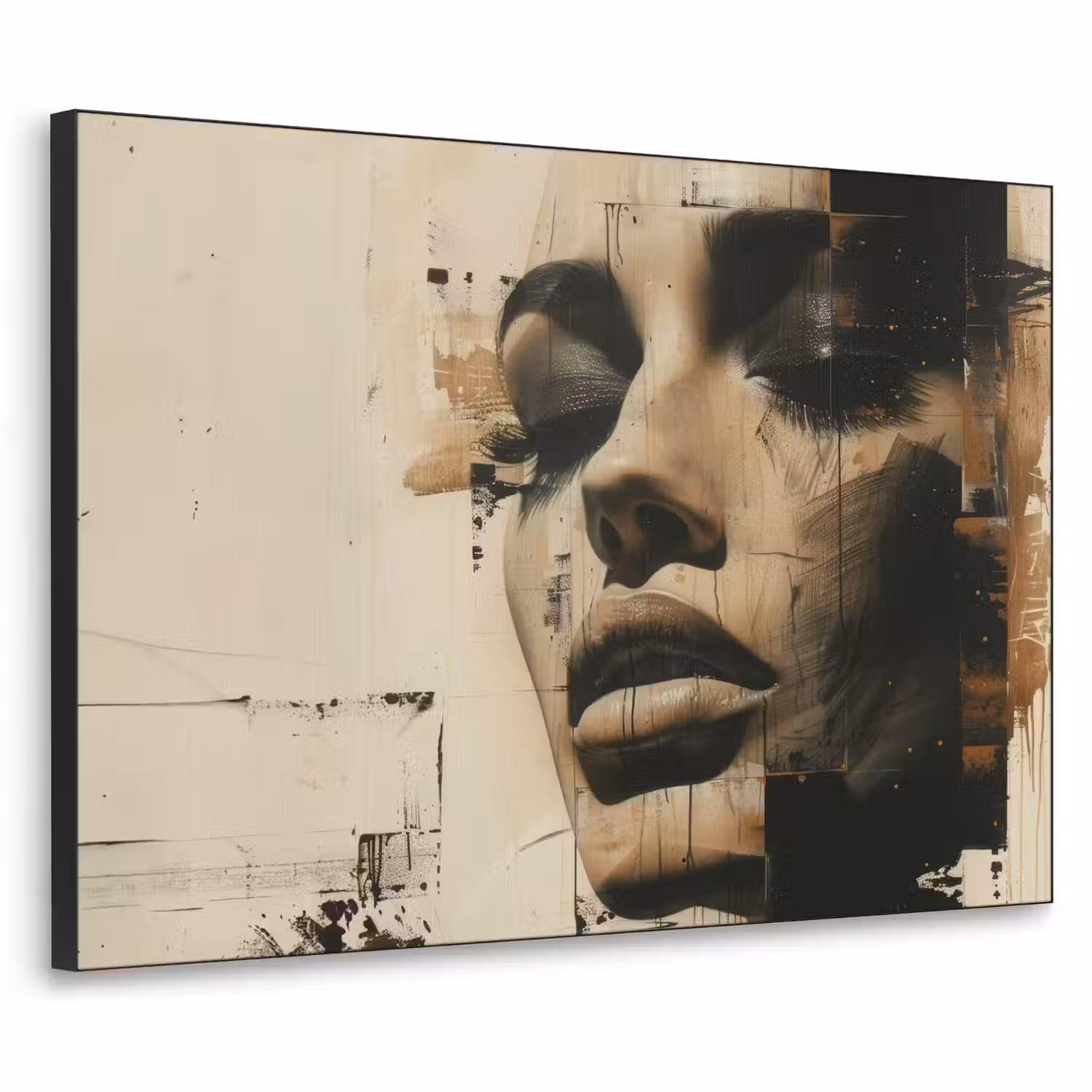 Vrouw - Gezicht - Abstract - Kunst Textielframe - compleet frame klein -3d