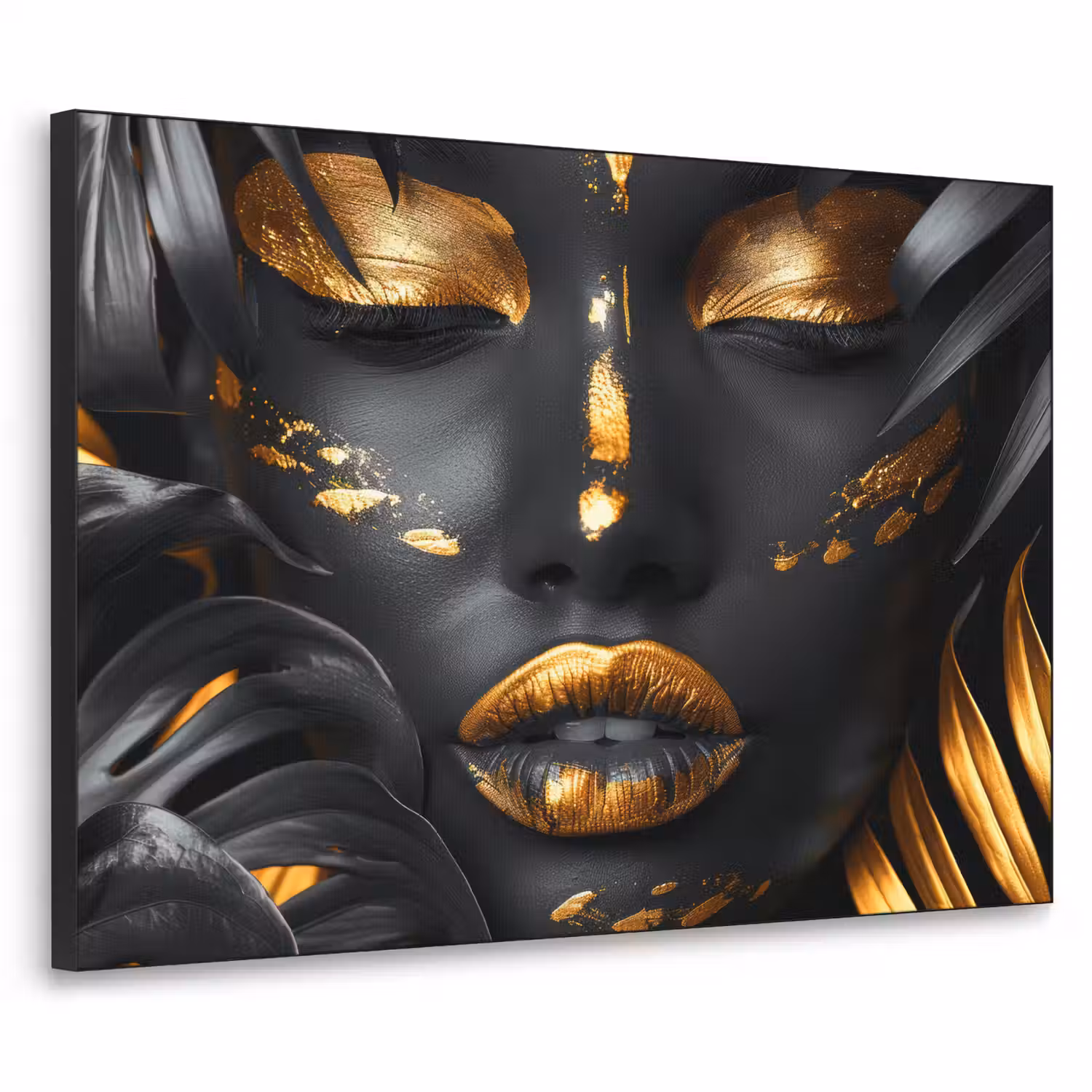 Vrouw - Goud - Natuur - Portret - Modern Textielframe zwart klein -3d