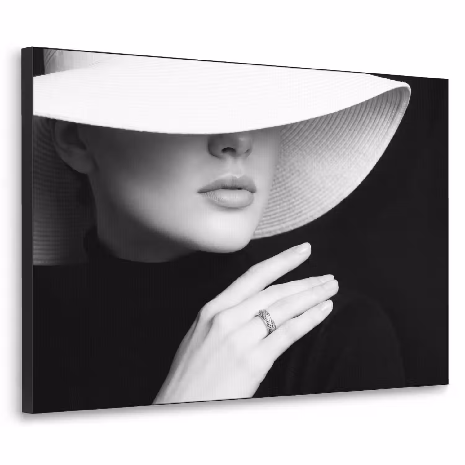 Vrouw - Hoed - Hand - Zwart - Wit - Klassiek Textielframe zwart klein -3d