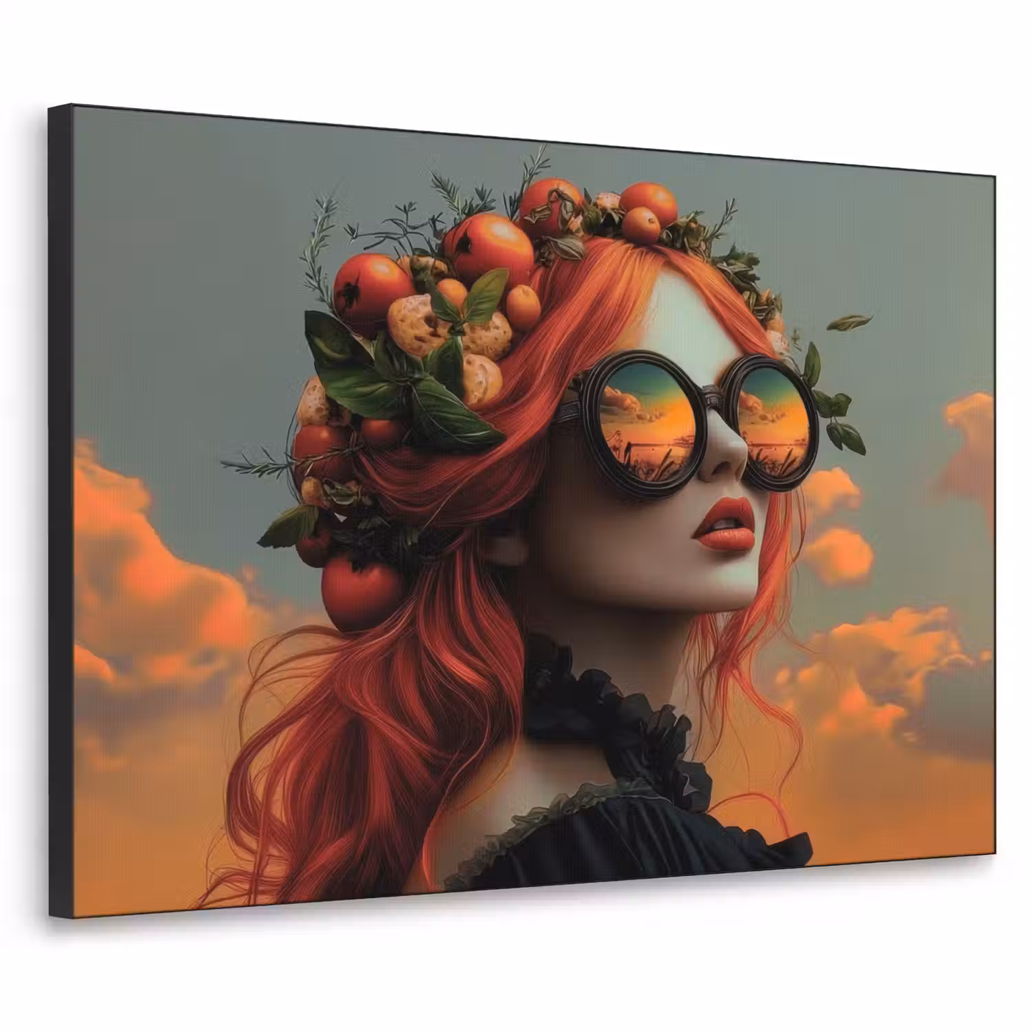 Vrouw - Kroon - Tomaat - Bascilicum - Zonnebril Textielframe - compleet frame klein -3d