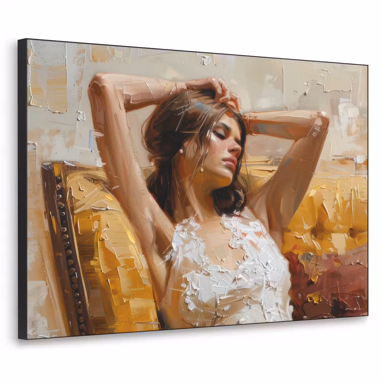 Vrouw - Kunst - Abstract - Modern Textielframe - compleet frame klein -3d
