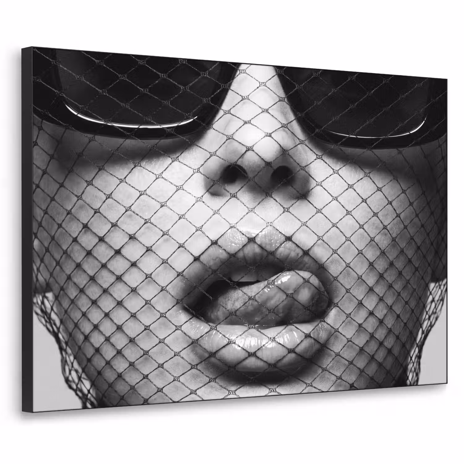 Vrouw - Net - Mysterieus - Zwart - Wit Textielframe zwart klein -3d