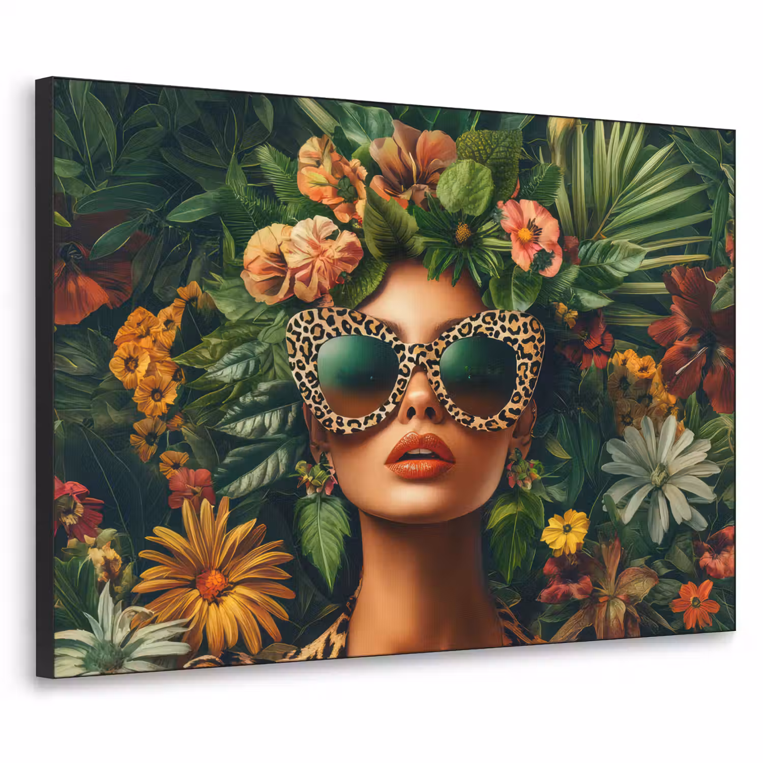 Vrouw - Panterprint - Jungle - Natuur - Luxe Textielframe zwart klein -3d