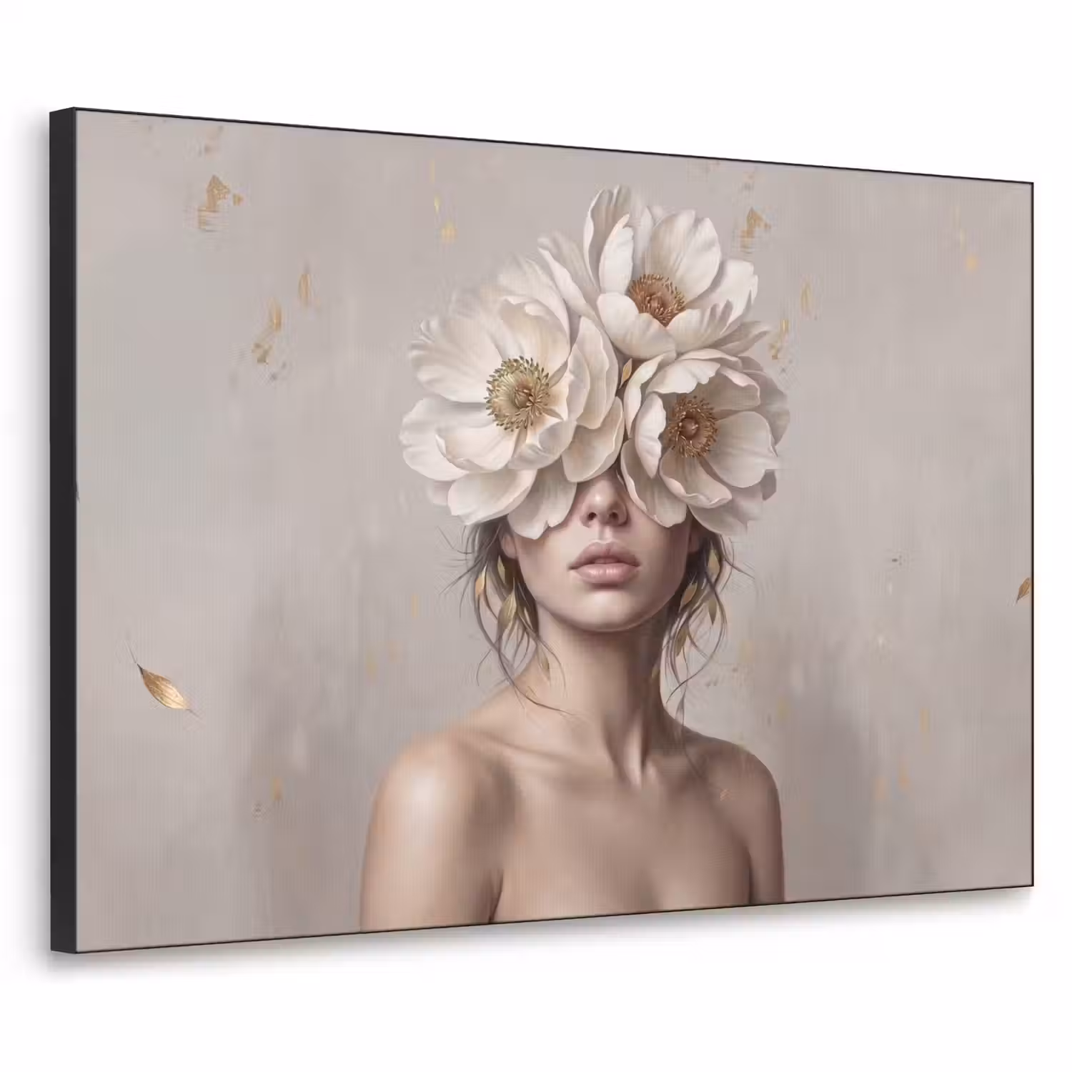 Vrouw - Pioenroos - Wit Textielframe zwart klein -3d