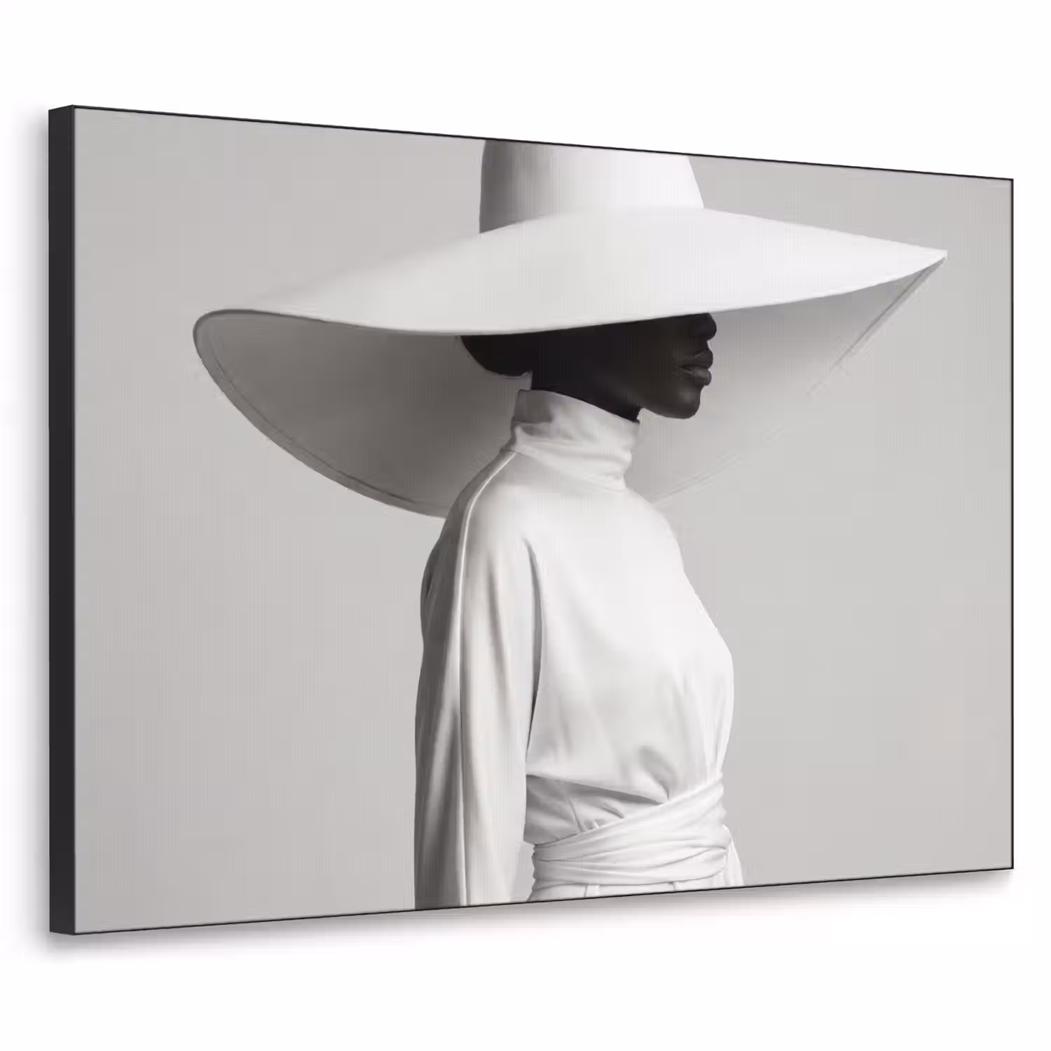 Vrouw - Profiel - Hoed - Zwart - Wit - Minimalistisch Textielframe zwart klein -3d