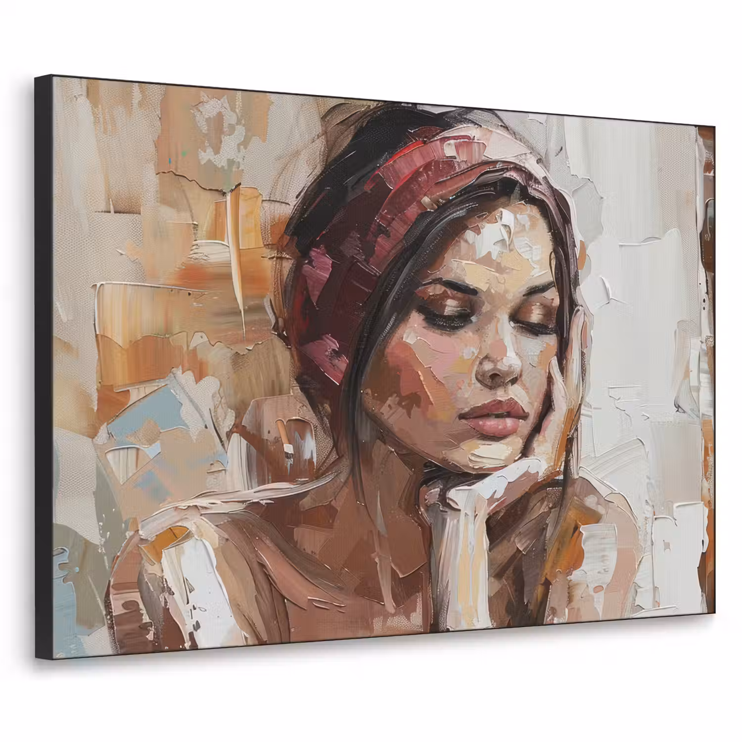 Vrouw - Verflook - Portret - Modern Textielframe - compleet frame klein -3d