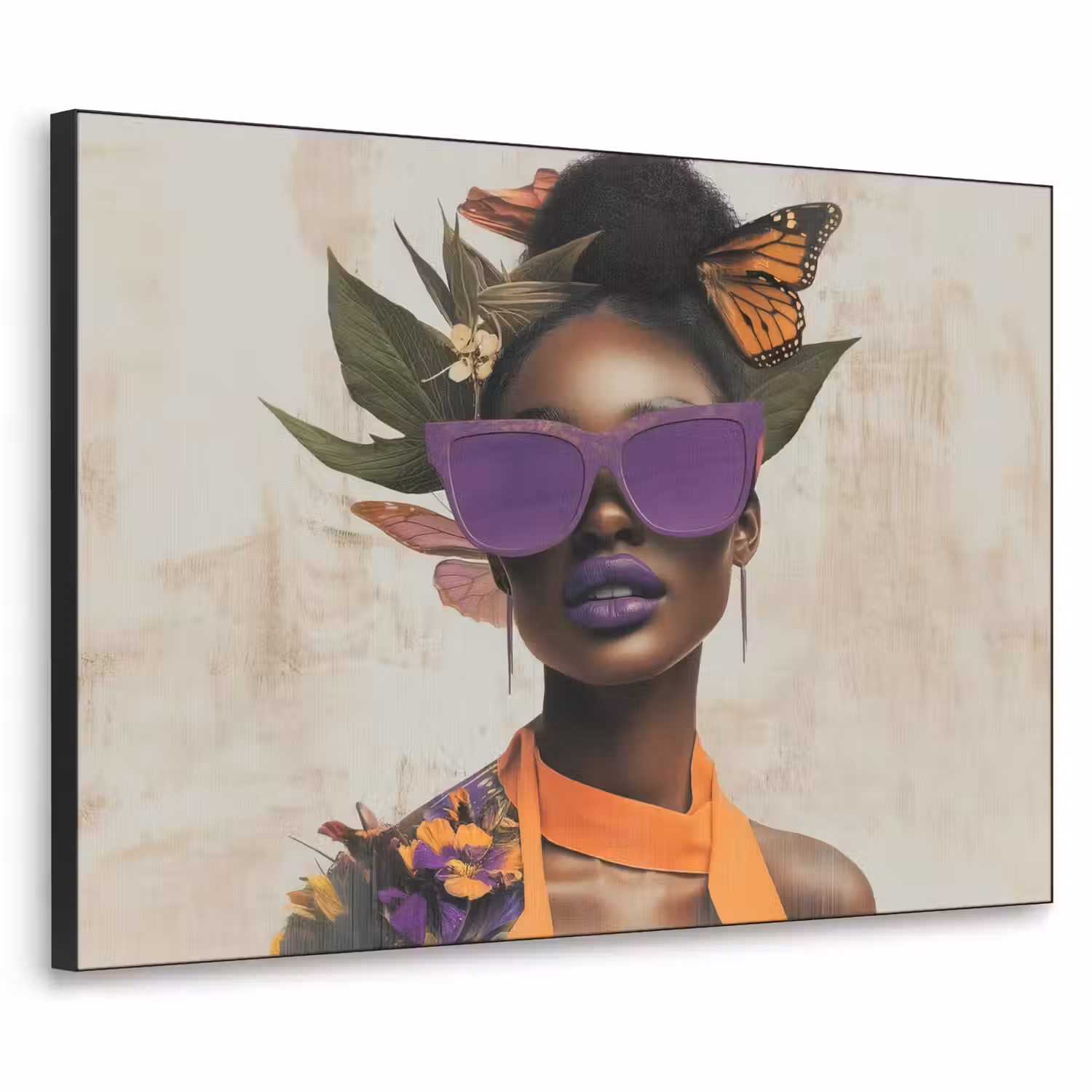 Vrouw - Zonnebril - Vlinder - Bloemen Textielframe - compleet frame klein -3d