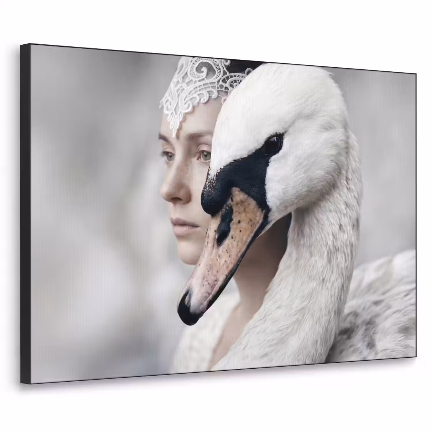 Vrouw - Zwaan - Wit Textielframe zwart klein -3d