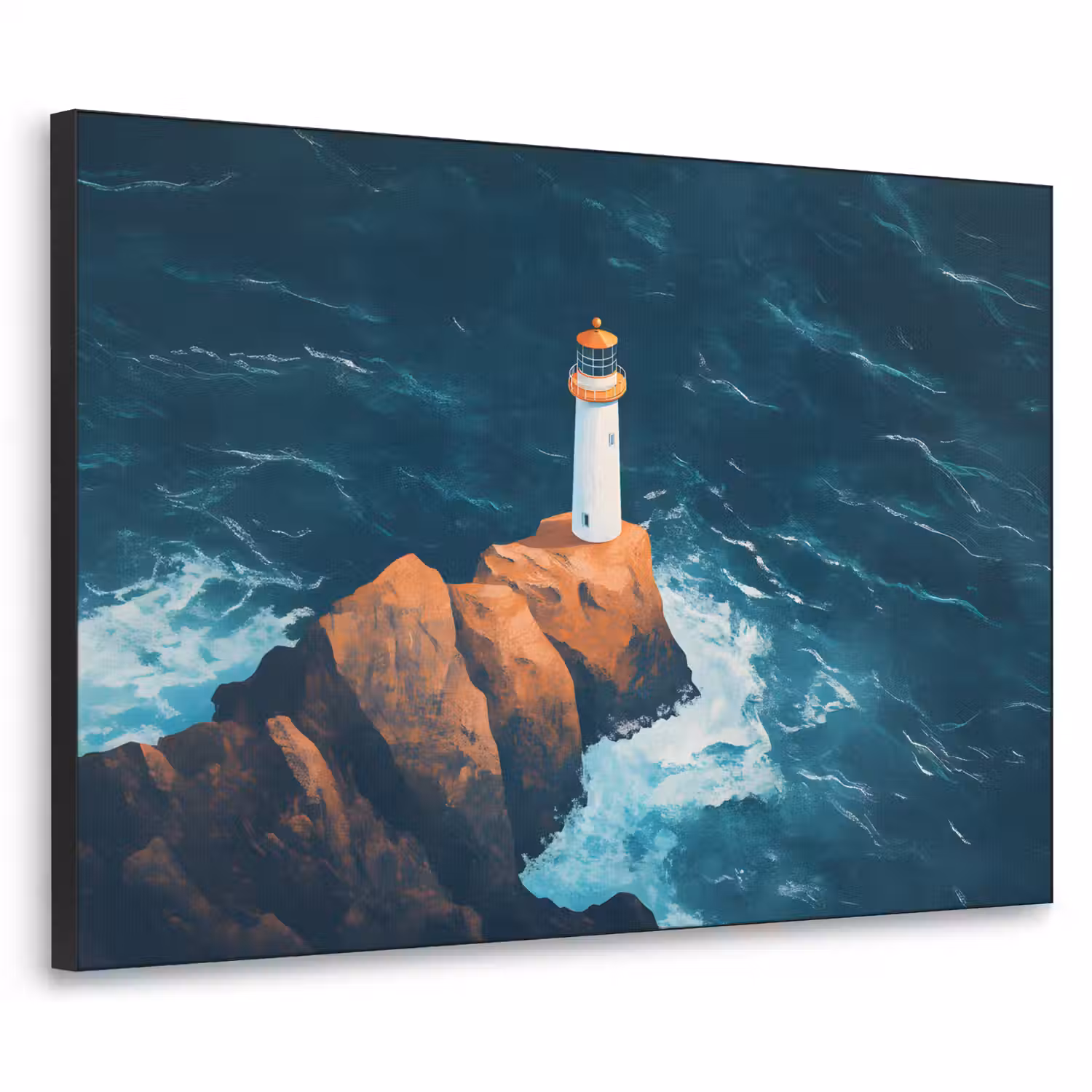 Vuurtoren - Rots - Zee - Golven Textielframe - compleet frame klein -3d