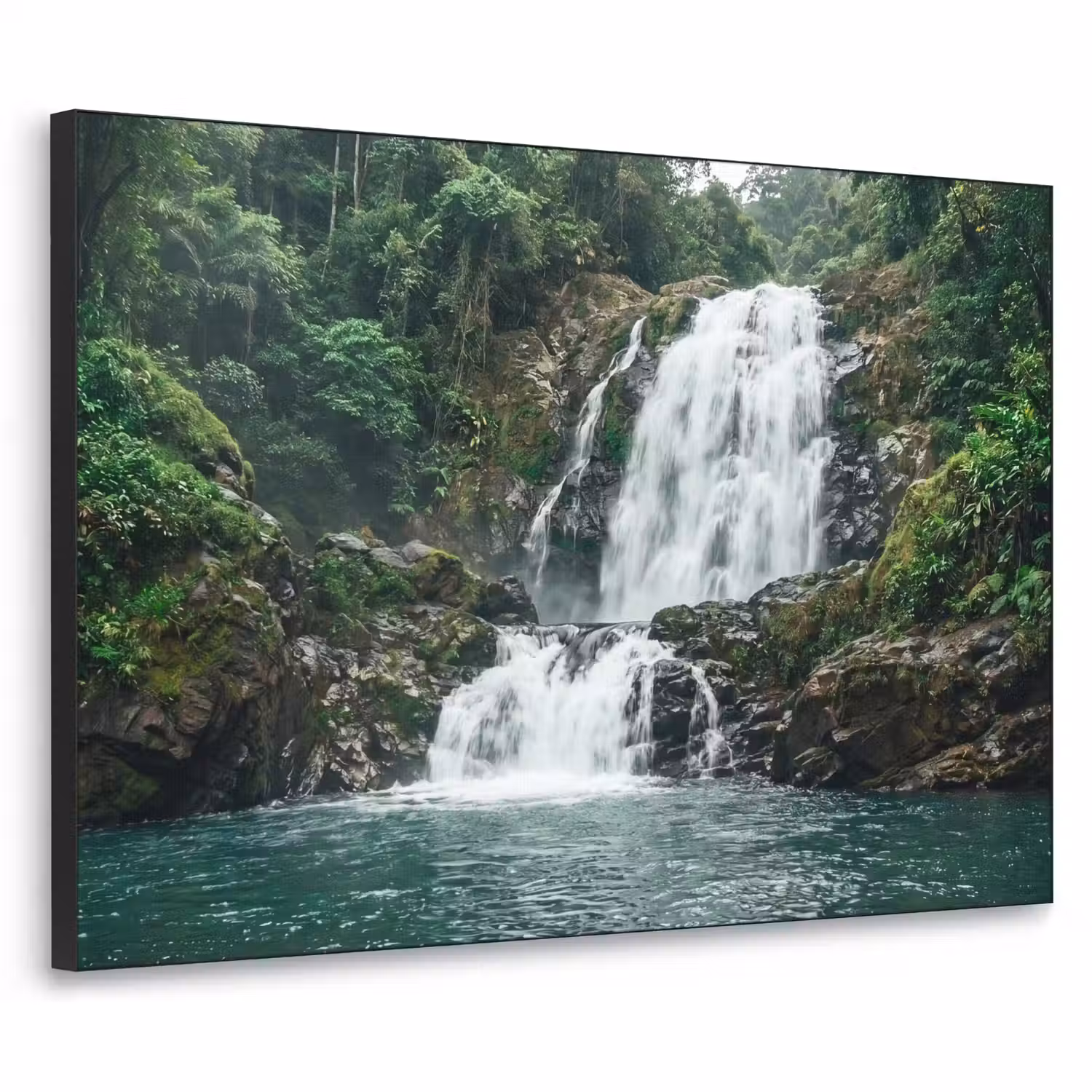 Waterfall - Forest - Nature - Greenkhgyguyg Textielframe zwart klein -3d