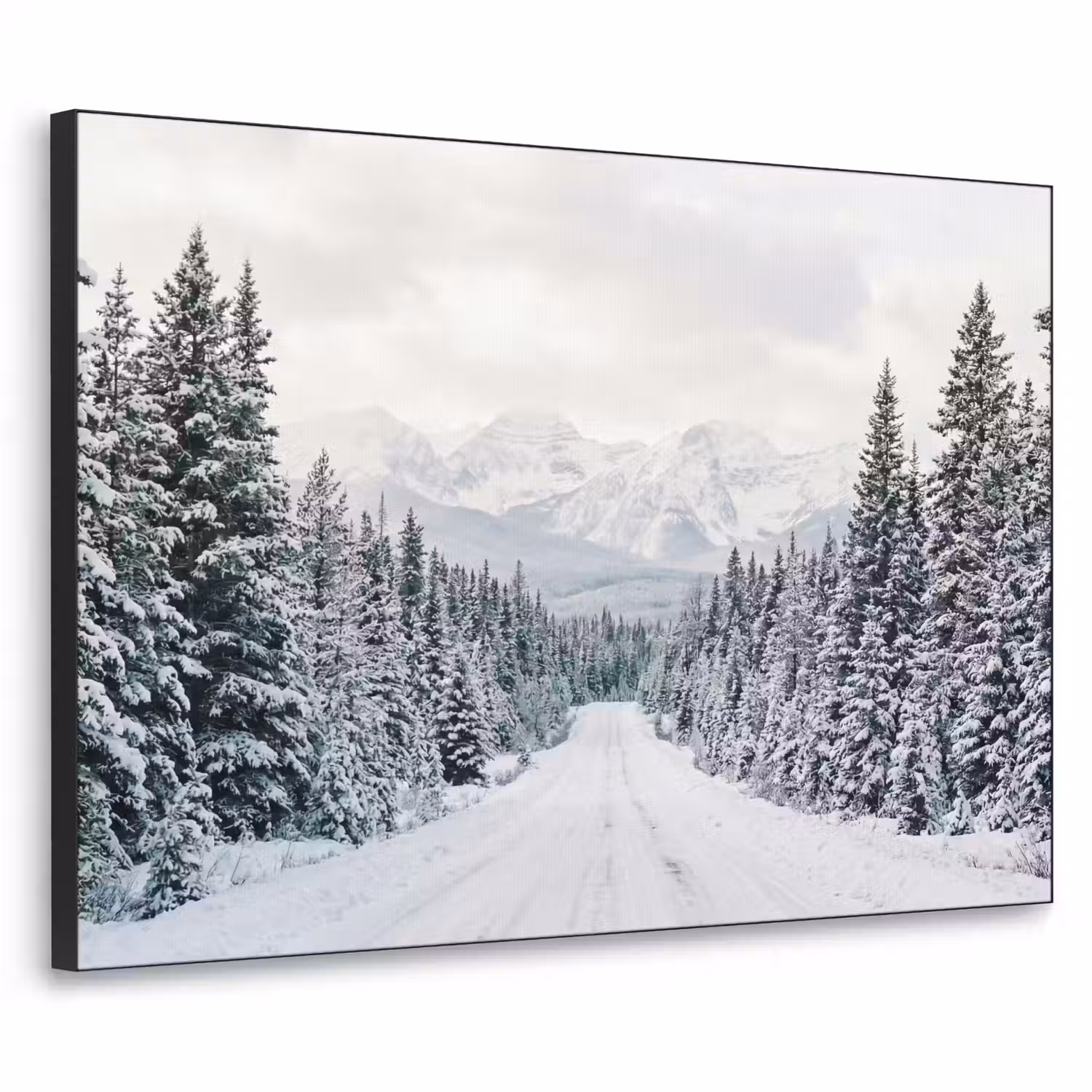 Weg - Sneeuw - Naaldbos - Winter - Avontuurlijk Textielframe zwart klein -3d