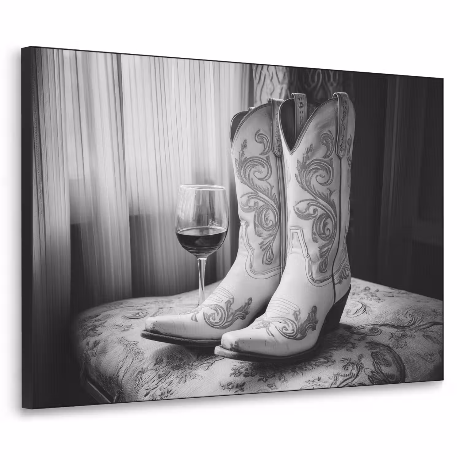 Wijn - Cowboylaarzen - Raamlicht - Wit Textielframe - compleet frame klein -3d