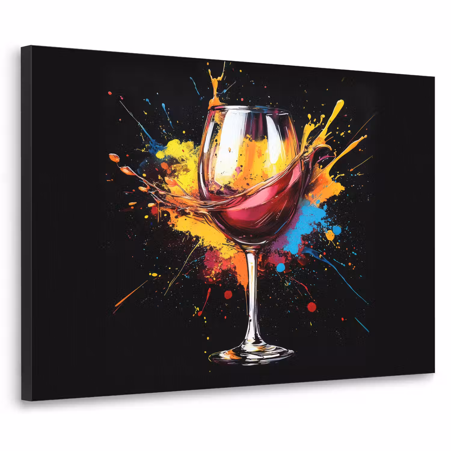 Wijn - Glas - Graffiti - Borrel - Rood - Verf Textielframe - compleet frame klein -3d