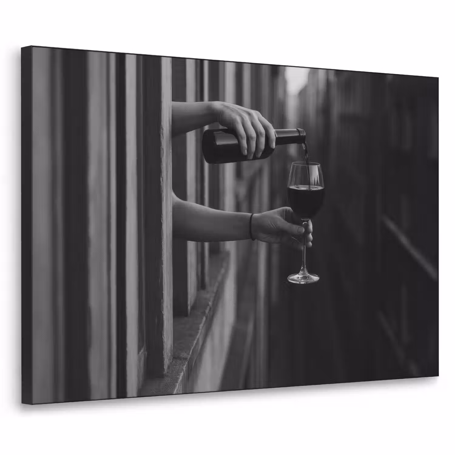 Wijnfles - Glas - Handen - Raam Textielframe - compleet frame klein -3d
