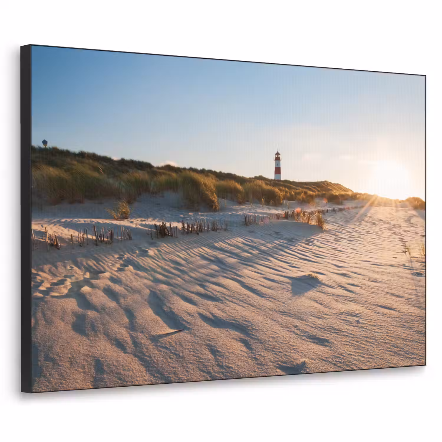 Zon - Duinen - Strand - Vuurtoren Textielframe zwart klein -3d