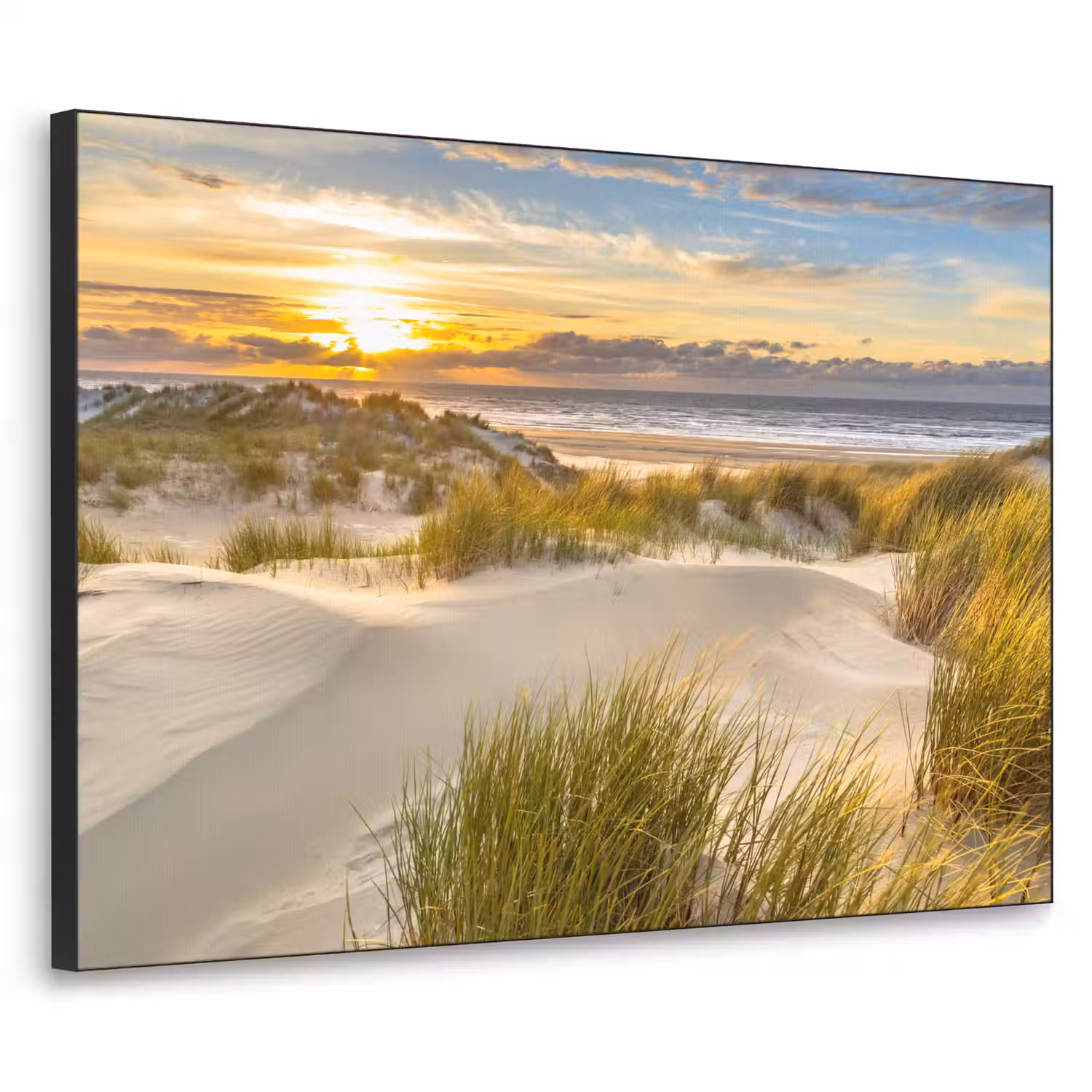 Zonsondergang - Duinen - Strand - Landschap Textielframe zwart klein -3d