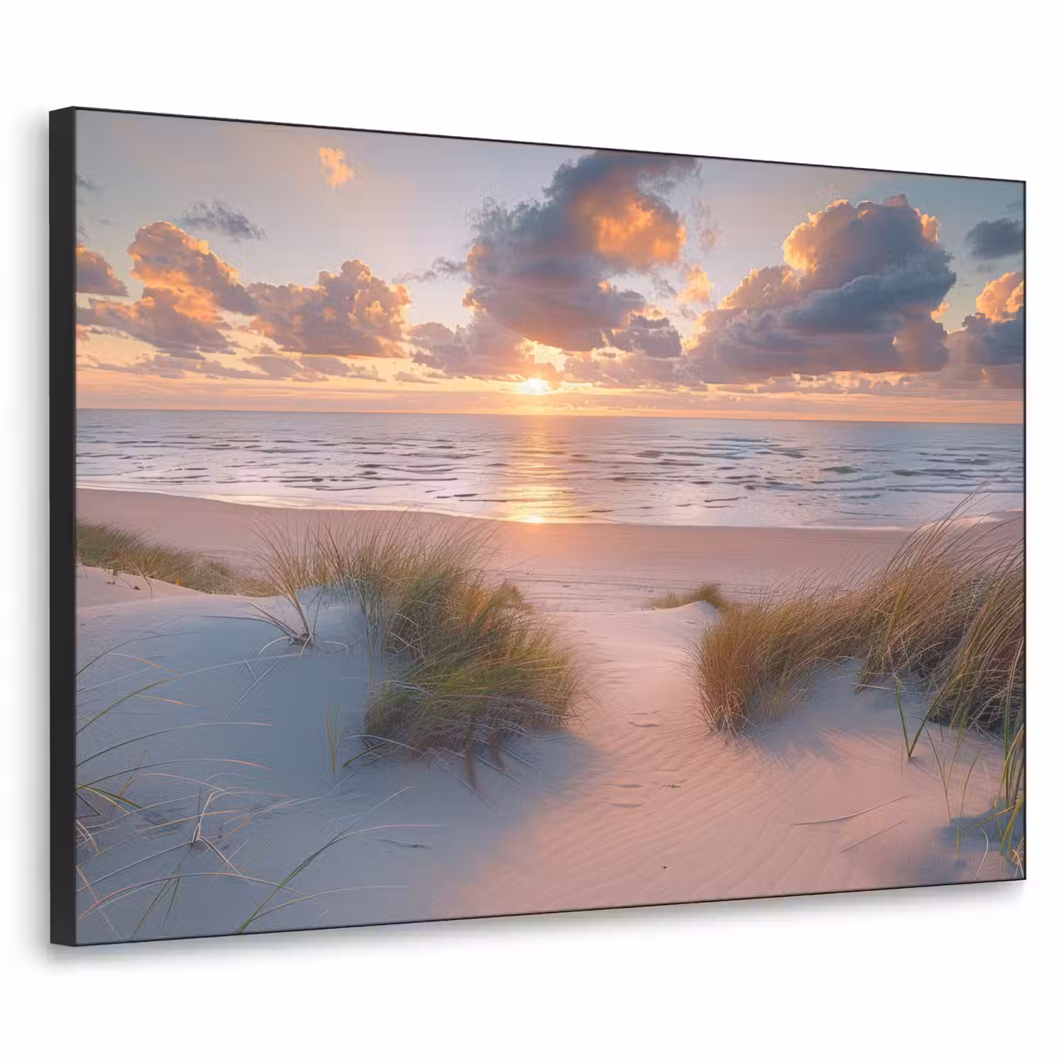 Zonsondergang - Zee - Strand - Duinen - Natuur Textielframe zwart klein -3d