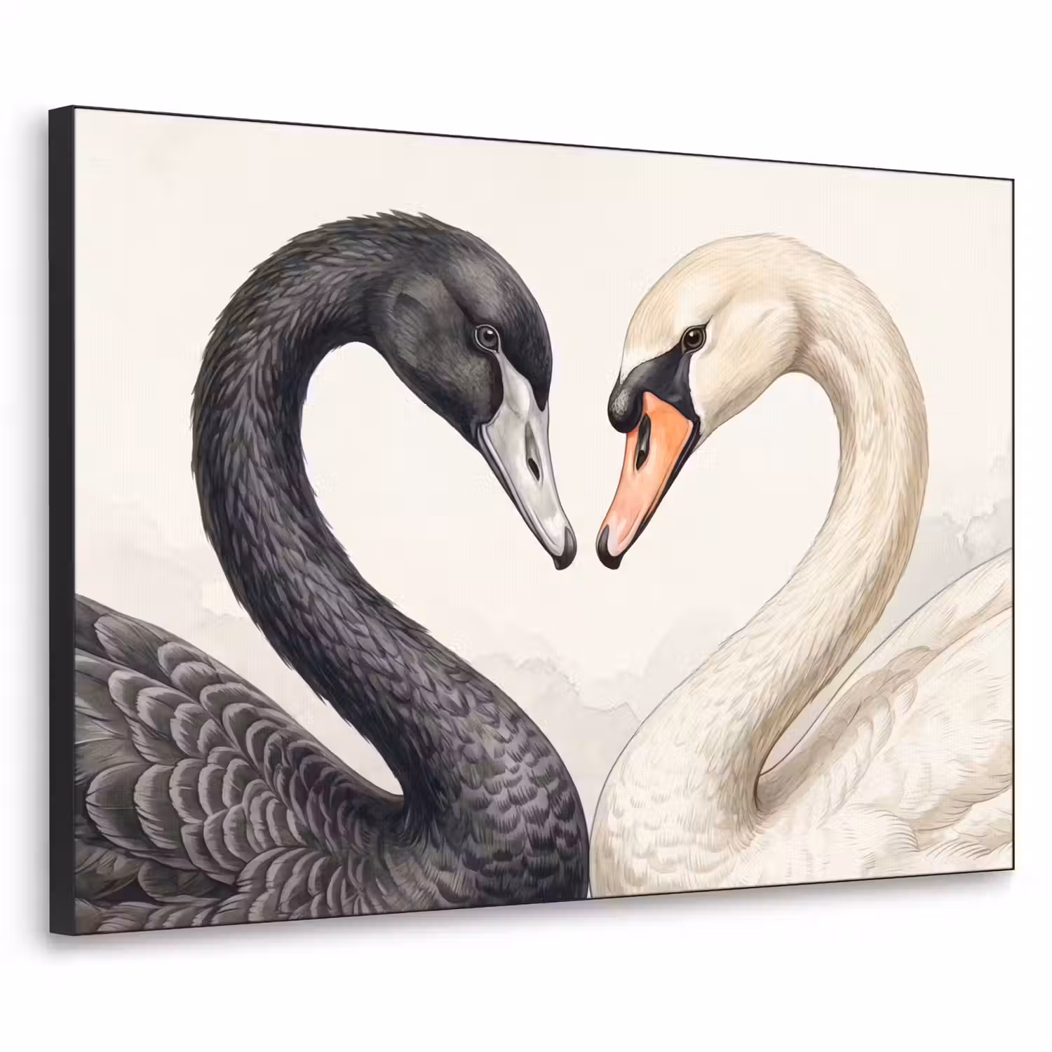 Zwanen - Hartvorm - Dieren Textielframe zwart klein -3d