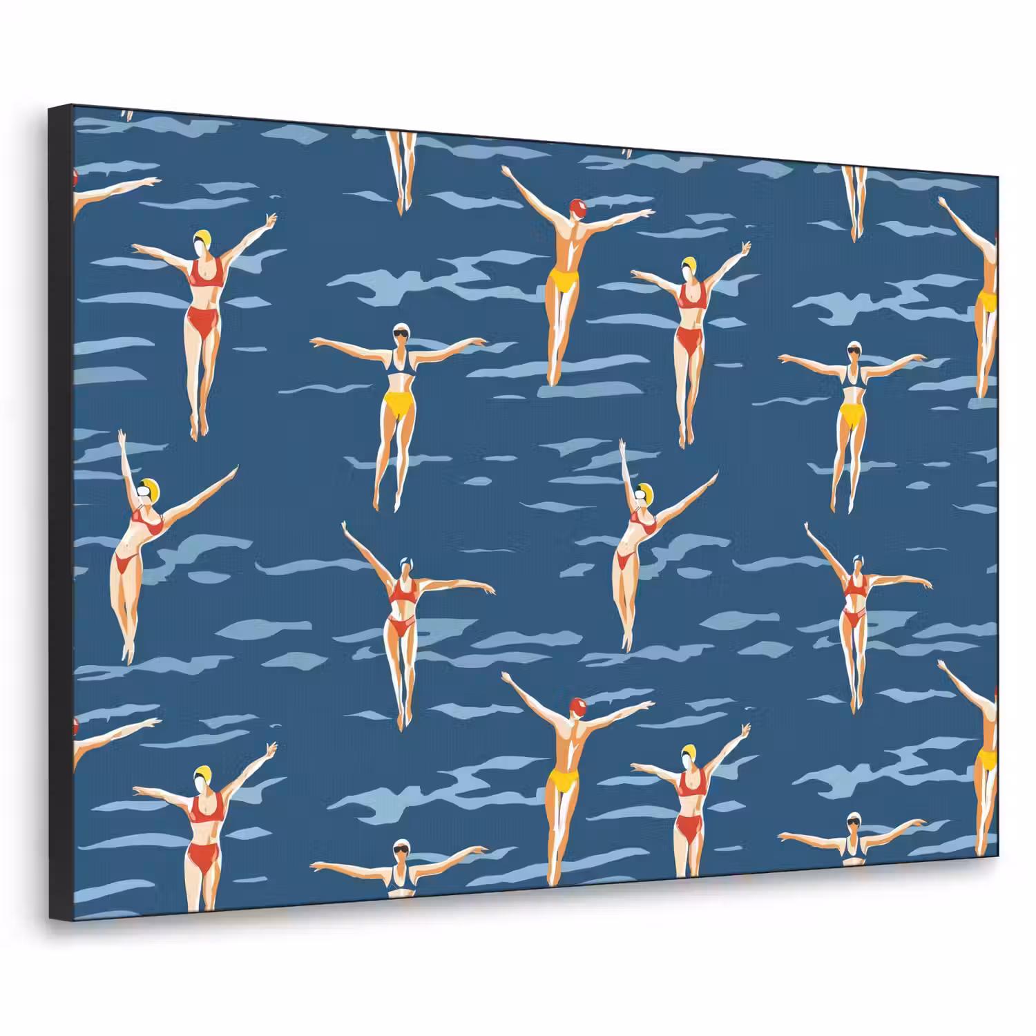 Zwemsters- Retro - Blauw Textielframe zwart klein 947 -3d