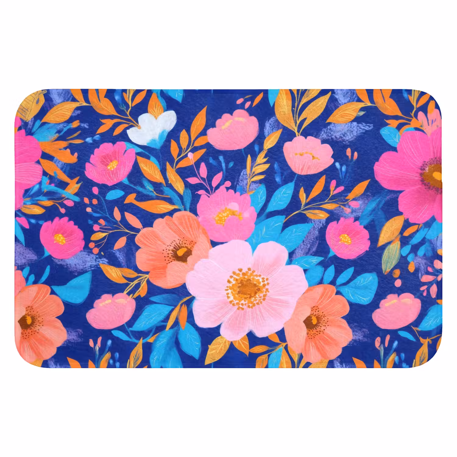 Bloemen - Blauw - Roze Badmat klein -3d