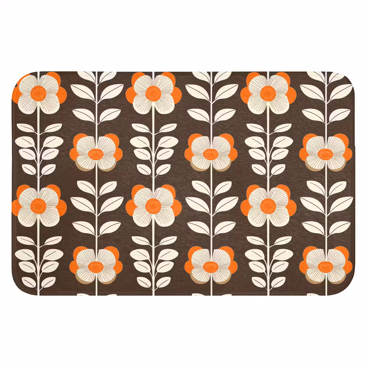 Bloemen - Retro - Bruin Badmat klein 997 -3d