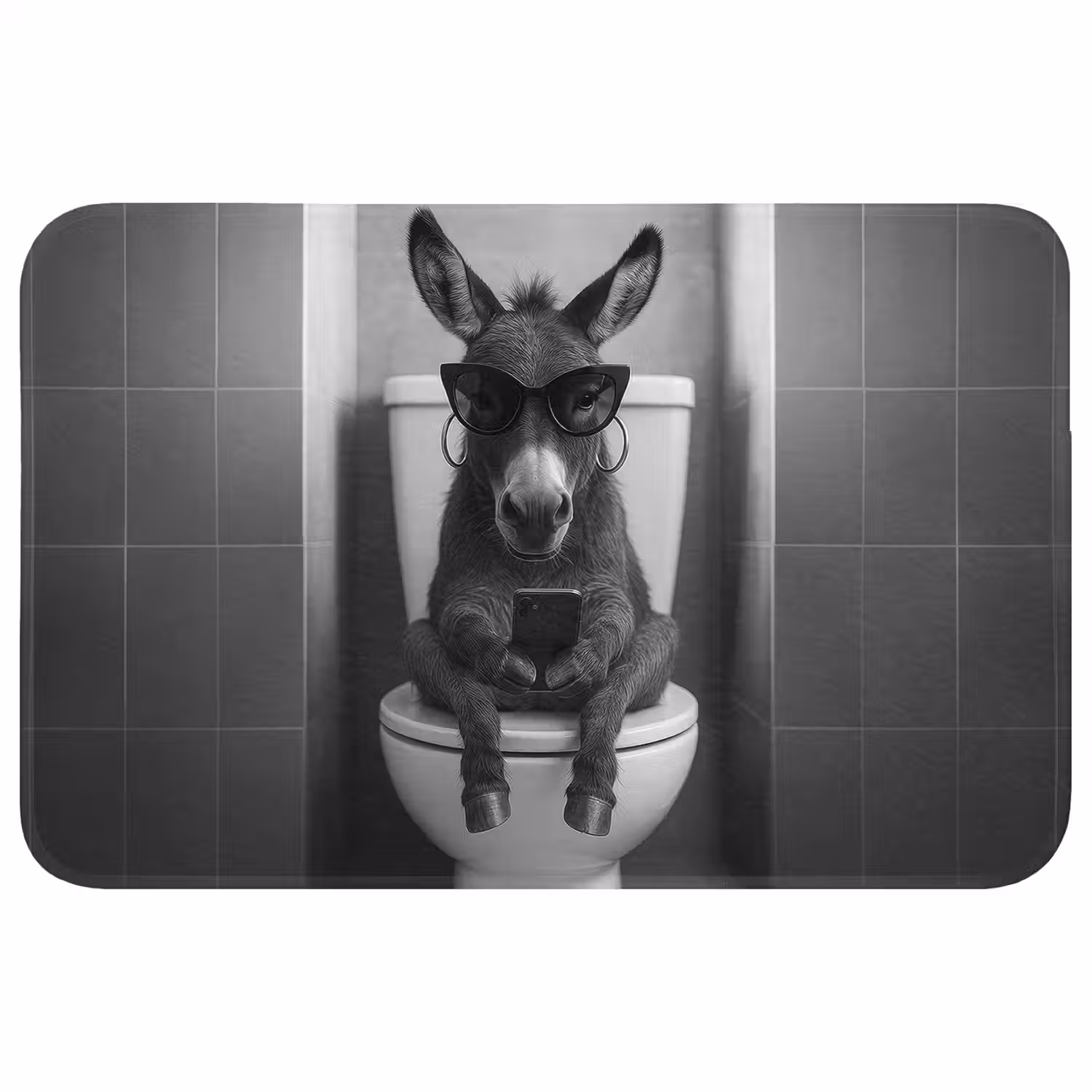 Ezel - Telefoon - Toilet - Zwart - Wit Badmat klein -3d