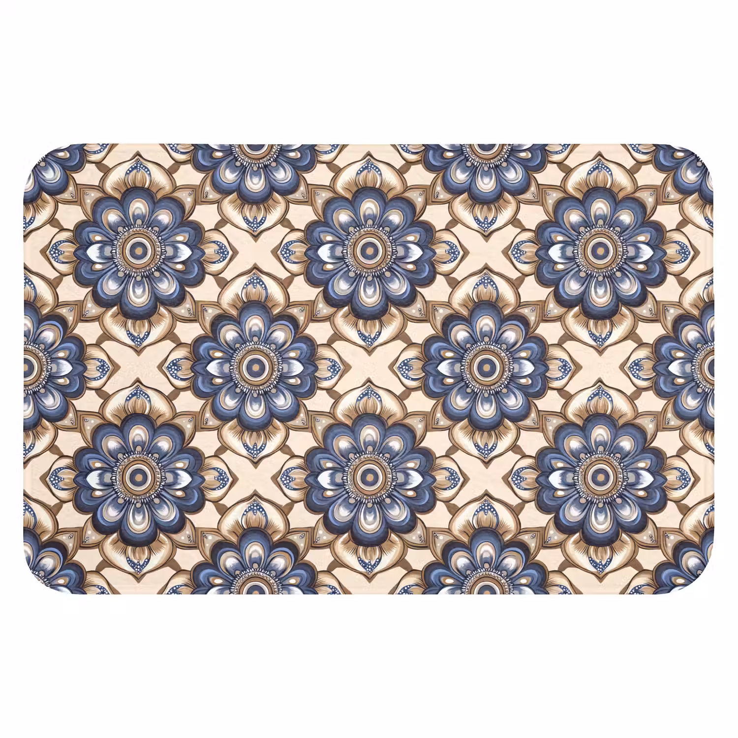 Floraal - Ornament - Blauw Badmat klein 997 -3d