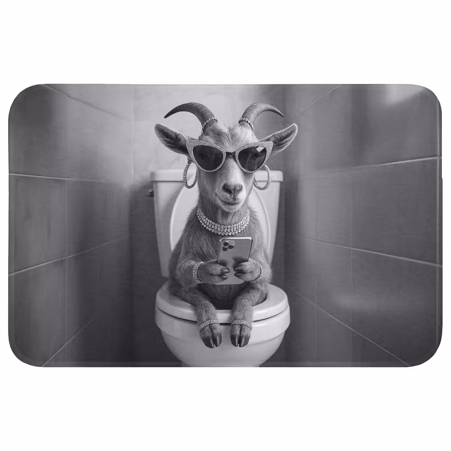 Geit - Telefoon - Toilet - Zwart - Wit Badmat klein -3d