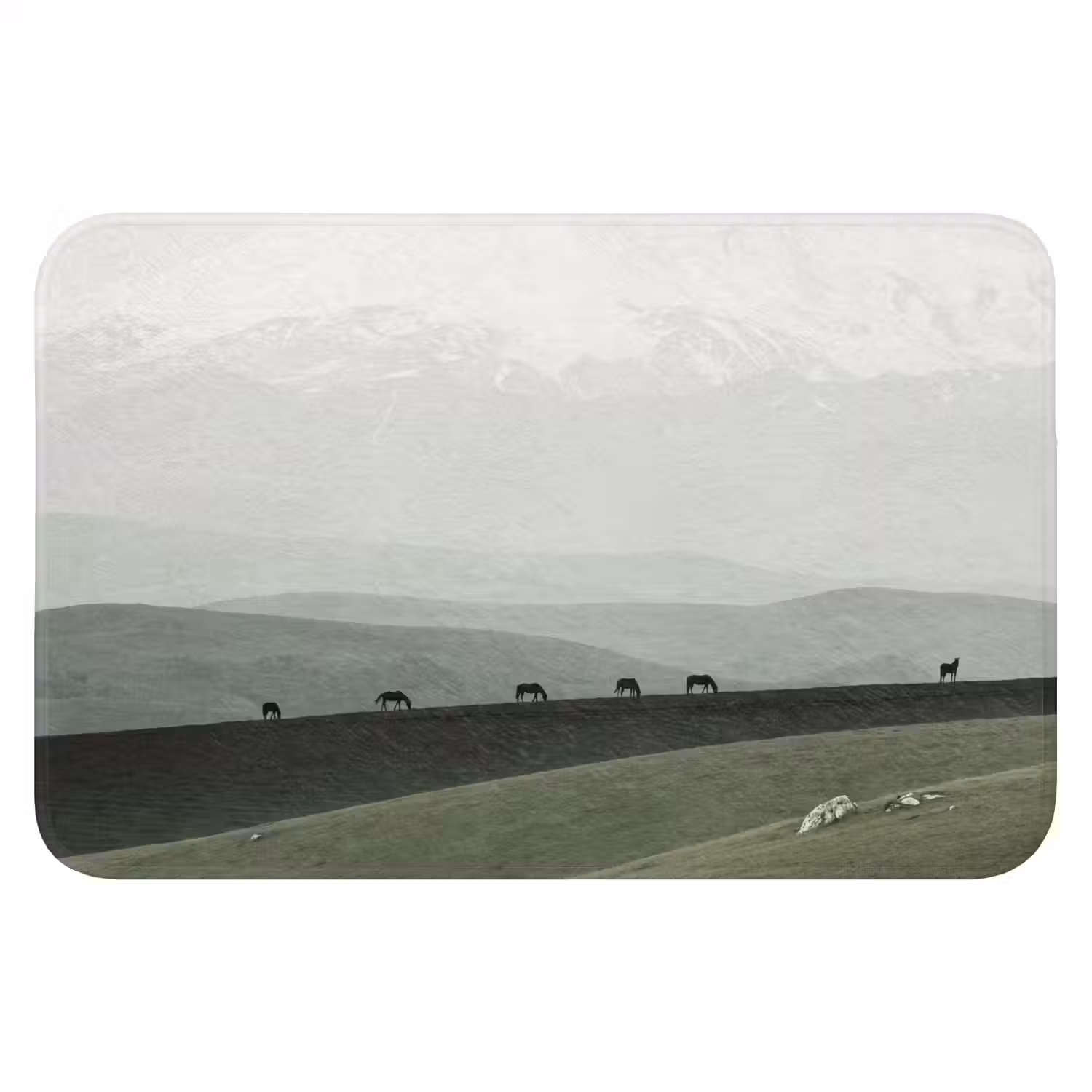 Grijs - Berg - Paarden Badmat klein -3d