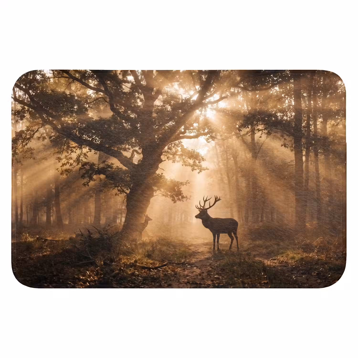 Hert - Bos - Mistig - Natuur - Goud Badmat klein -3d