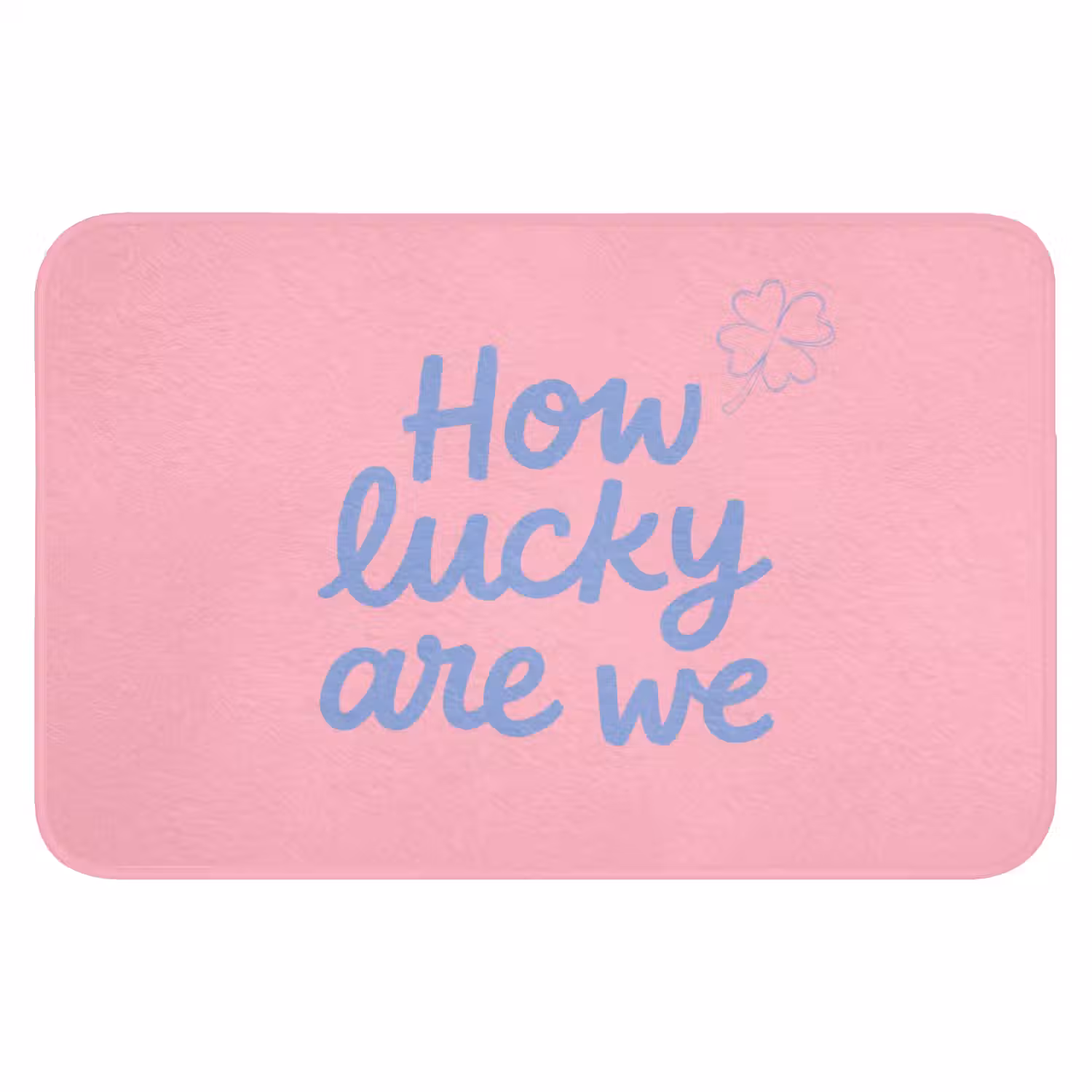 How lucky are we - Klavervier - Roze - Blauw Badmat klein -3d