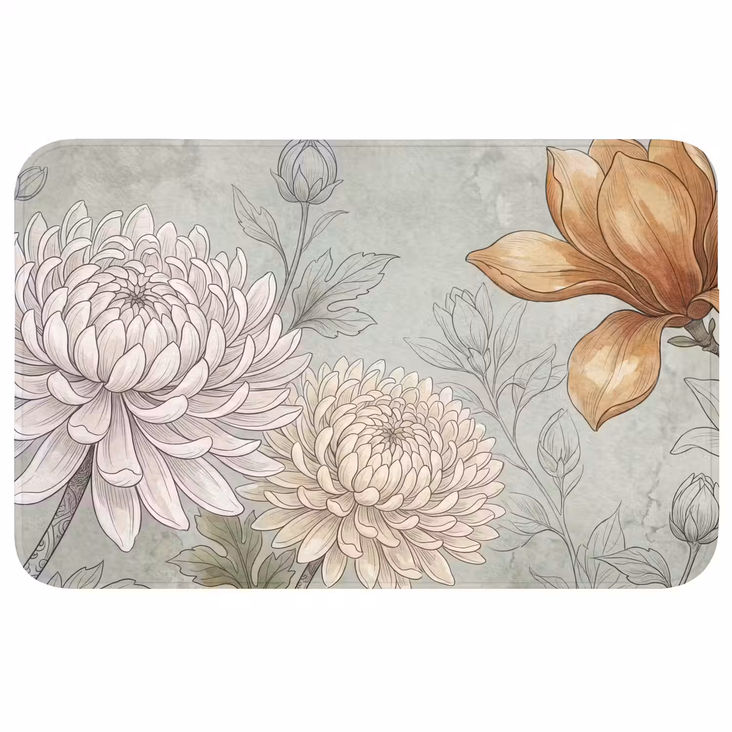 Illustratie - Bloemen - Groen Badmat klein -3d
