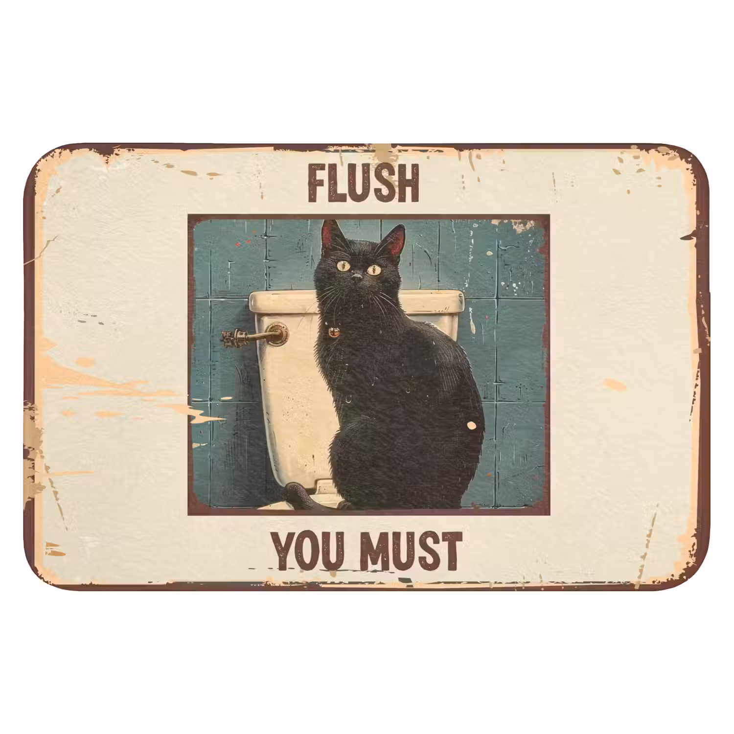 Kat - Vintage - Zwart - Quote - Flush you must Badmat klein -3d