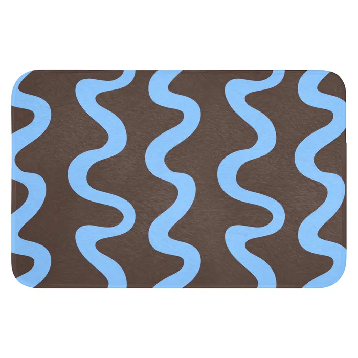 Kronkelende lijnen - Blauw - Bruin - Minimalistisch Badmat klein 997 -3d
