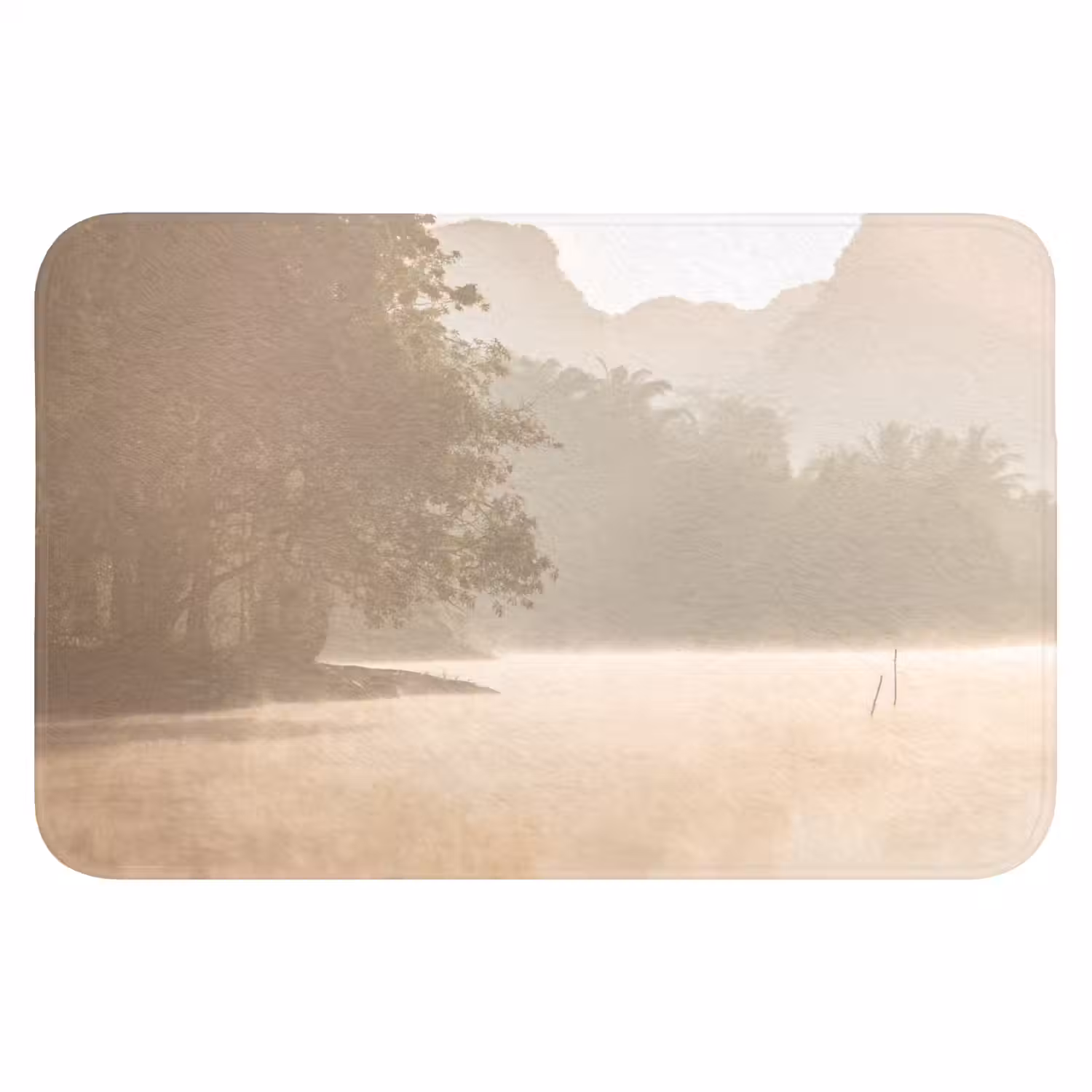 Landschap - Bos - Water - Mist - Beige Badmat klein -3d