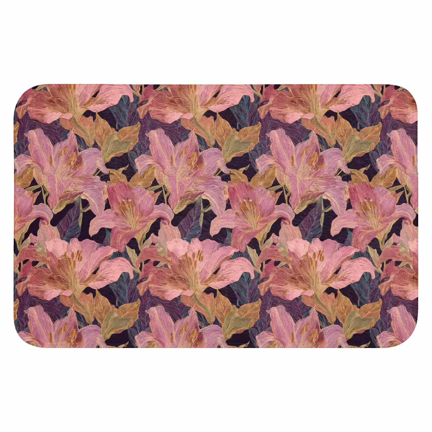 Lelies - Patroon - Roze - Goud Badmat klein 997 -3d