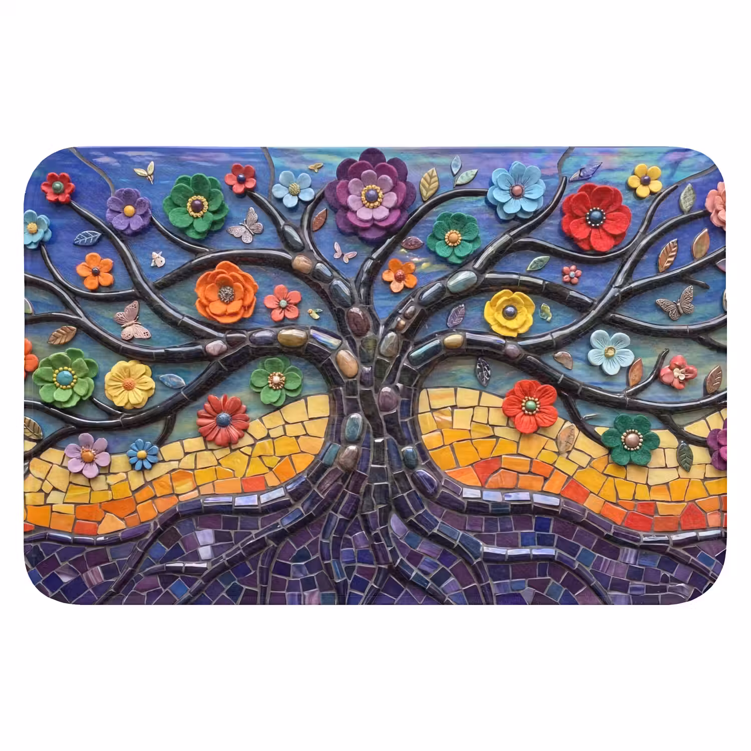 Levensboom - Mozaïek - Bloemen - Kleurrijk - Vrolijk Badmat klein -3d