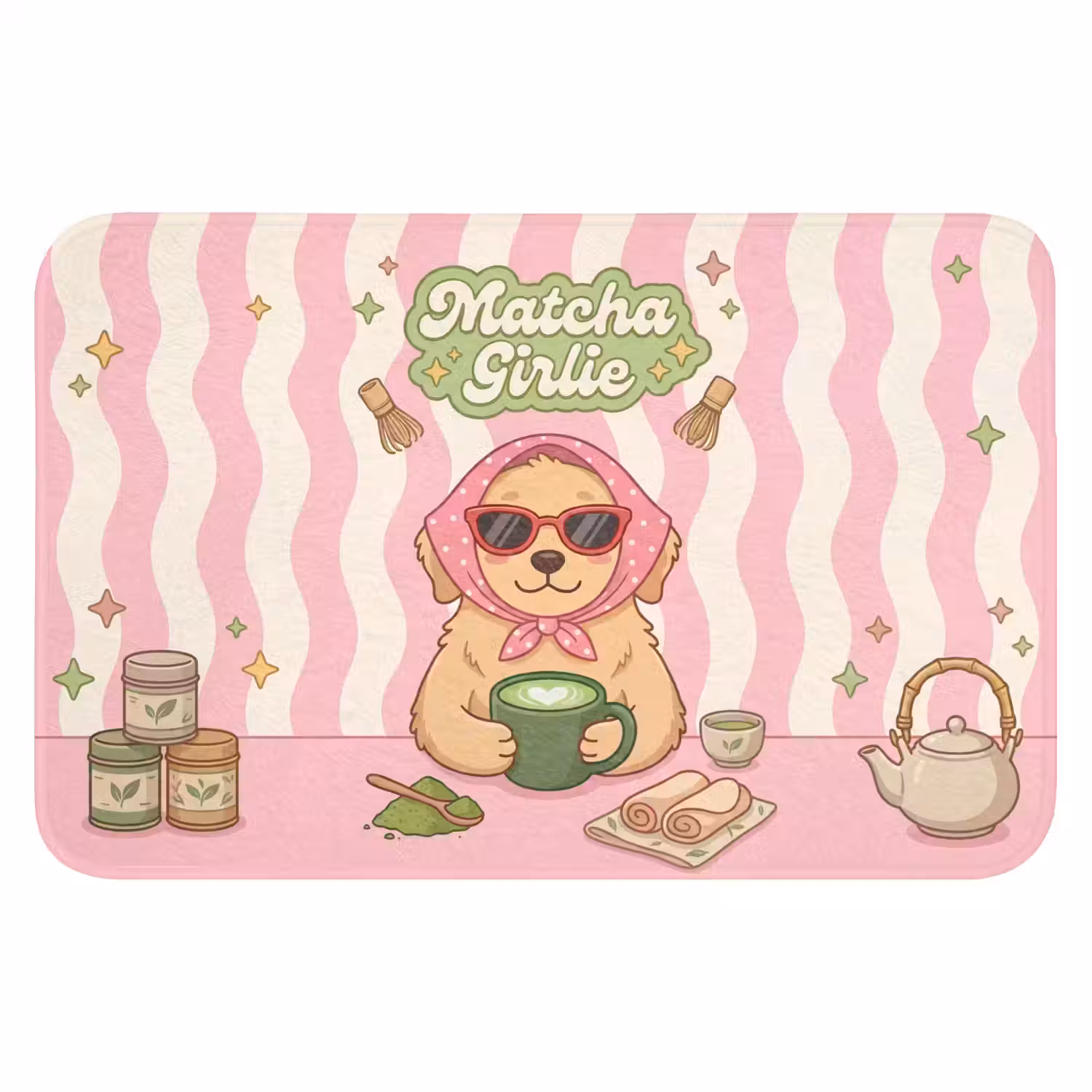 Matcha - Hond - Roze - Groen Badmat klein -3d