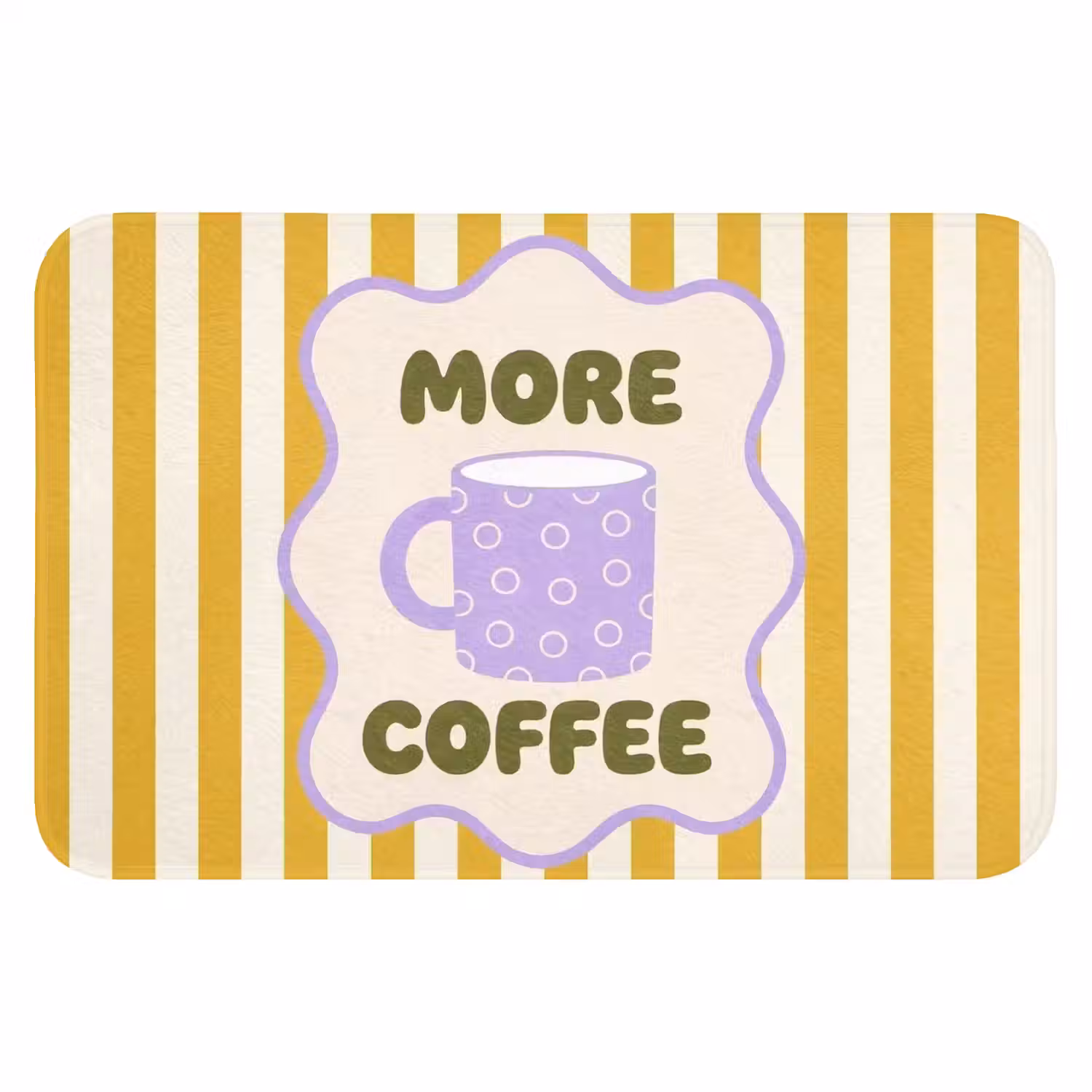 More coffee - Geel - Paars - Strepen - Mok Badmat klein -3d