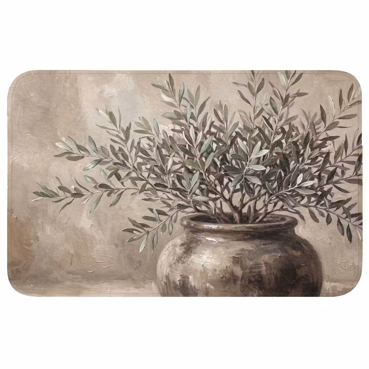 Olijfplant - Aardenpot - Abstract - Beige Badmat middel -3d