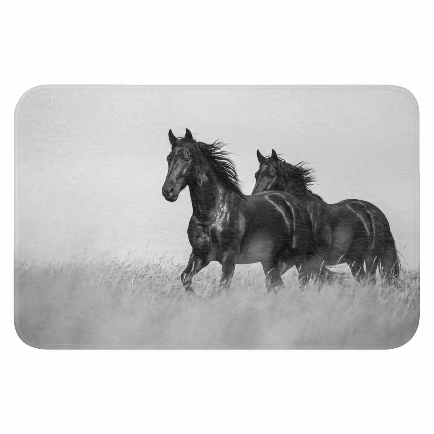 Paarden - Gras - Zwart - Wit Badmat klein -3d