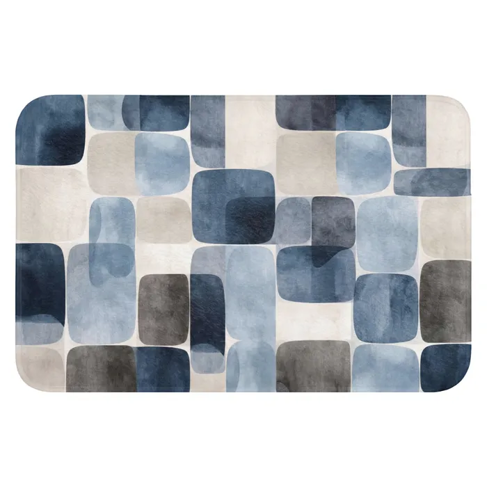 Patroon - Blauw - Vierkanten Badmat klein -3d
