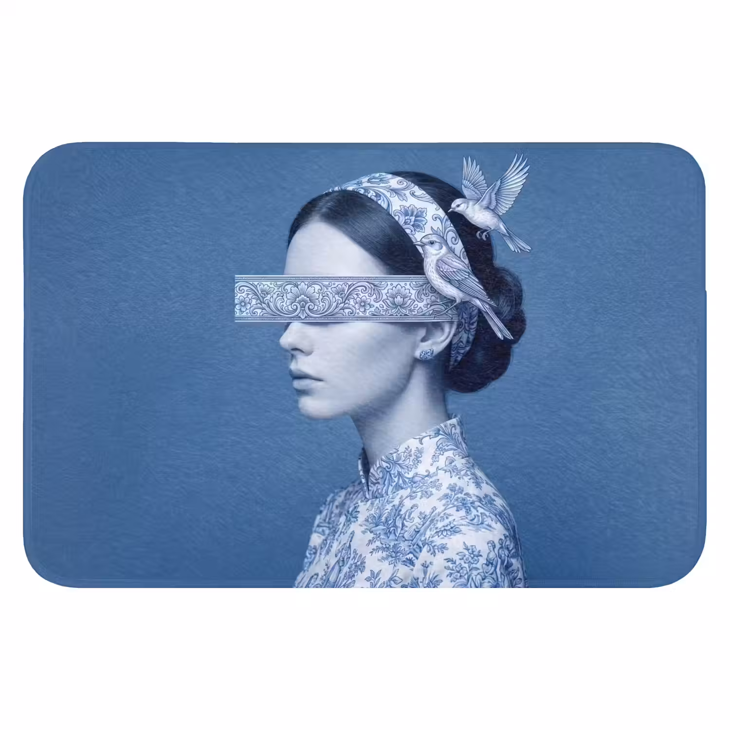 Portret - Klassiek - Wit - Blauw Badmat klein -3d